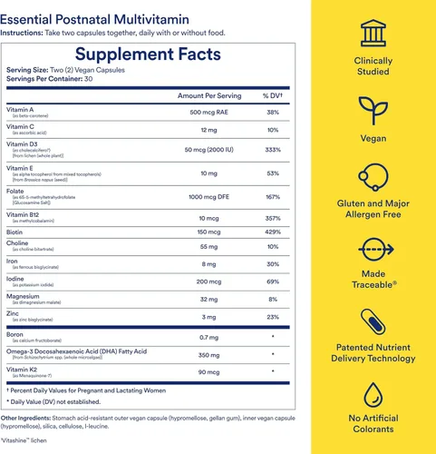 Miniatura 3 de Ritual Essential para Mujeres Multivitamina Postnatal - Vitamina Postpartum - Omega-3 DHA y Colina para Apoyo en la Lactancia, Vitamina A, C, D3