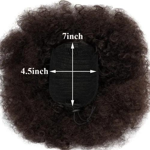 Miniatura 3 de Cola de caballo afro con cordón y clip en moño de cabello natural marrón oscuro, extensiones de cabello corto rizado para mujeres negras