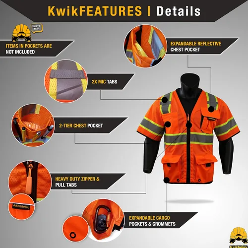 Miniatura 4 de KwikSafety - Charlotte, NC - Men's & Women's Class 3 Safety Vest PPE Hi Vis Reflective ANSI OSHA Naranja 1 paquete