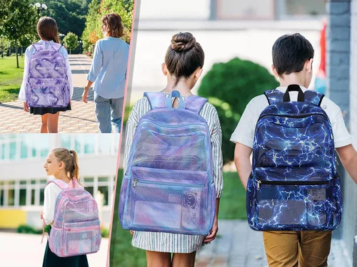 Miniatura 2 de Mochila de malla para niñas, mochila escolar semitransparente para adolescentes, bolsas de malla con bolsa de maquillajebolsa para lápices, Un