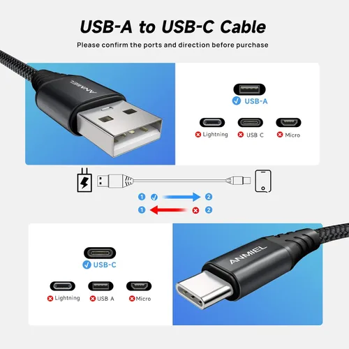 Miniatura 2 de Cable USB tipo C [4 unidades de 10 pies] USB 3A cable de carga rápida trenzado compatible con Samsung Galaxy A10e A20 A50 A51 A71, S10 S9 S8 Plus