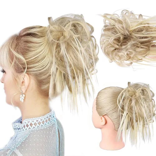 Miniatura 29 de HMD - Extensiones de cabello tipo chongo alborotado con rodelo despeinado, banda elástica de goma, extensiones de cabello sintético para mujer