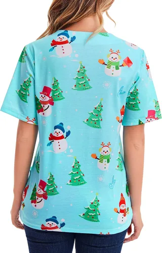 Miniatura 6 de Camisa de cuello en V con estampado de Navidad, muñeco de nieve azul claro