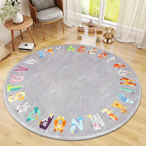 Miniatura 7 de Alfombra redonda ABC para niños, 4 pies con letras del alfabeto de animales, lavable, antideslizante, bonita alfombra para habitación de niños