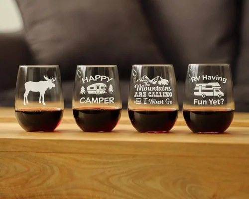 Miniatura 7 de Bevvee Moose Silhouette - Copa de vino sin tallo, regalos temáticos de cabina o decoración rústica, grande de 17 onzas