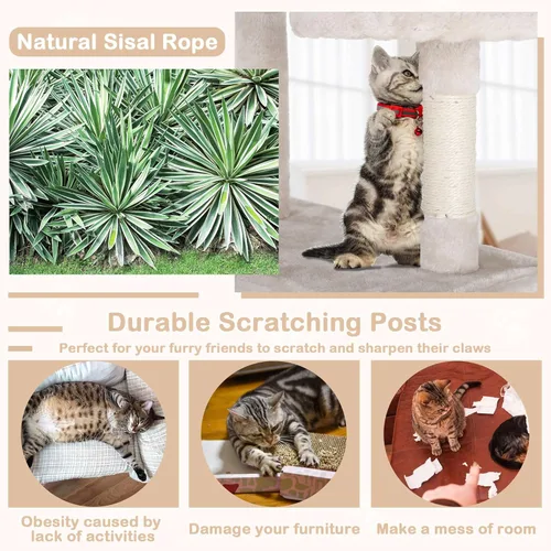Miniatura 5 de Go Pet Club - Árbol para gatos de varios niveles de 54 pulgadas de alto con 3 postes rascadores, 3 plataformas, 2 condominios, juguetes, diseño