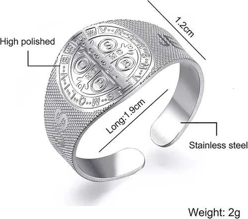 Miniatura 2 de JAJAFOOK Anillo de Jesús San Benito de acero inoxidable con apertura ajustable, joyería religiosa católica