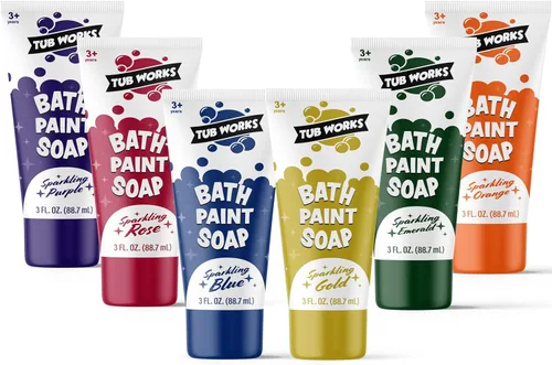 Miniatura 8 de Tub Works® Jabón de Pintura de Bañera, Juego de Juguetes de Baño de 6 Piezas Neón No Tóxico Pintura de Bañera Lavable para Pintar con los Dedos