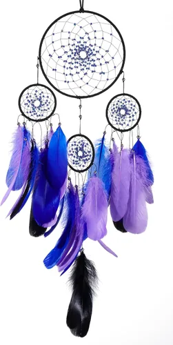 Miniatura 7 de Atrapasueños de color azul estrellado, plumas de ganso con multianillo, hecho a mano, gran atrapasueños para dormitorio, atrapasueños para niñas