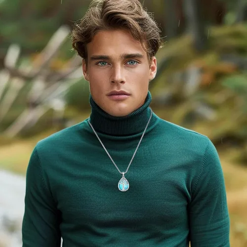 Miniatura 22 de Joyas de turquesa para mujeres y hombres de plata de ley 925 con colgante de urna para cenizas, collar con medallón de imagen, martillo de Thor