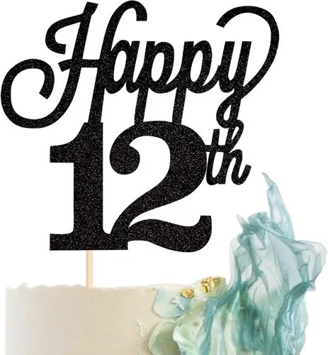 Miniatura 10 de 1 paquete de decoración para pastel de 12 años, purpurina negra número 12, doce cumpleaños, decoración para felicitaciones a 12 años de edad, 12