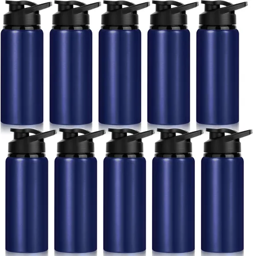 Miniatura 12 de Paquete de 10 botellas de agua a granel, botellas de agua deportivas de aluminio de 20 onzas con tapas a presión, botellas de agua reutilizables