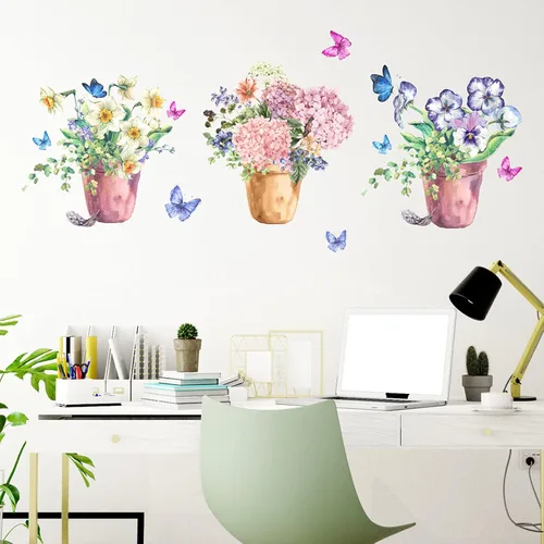 Miniatura 5 de Maydahui Calcomanías de pared coloridas para macetas de mariposa (40 x 16 pulgadas), calcomanías de pared para cocina, sala de estar, dormitorio