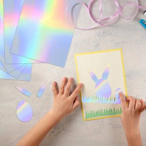 Miniatura 6 de 60 hojas de 9.5 x 7 pulgadas, tarjetas holográficas metálicas, con purpurina iridiscente, colores mezclados, tarjeta de papel reflectante brillante