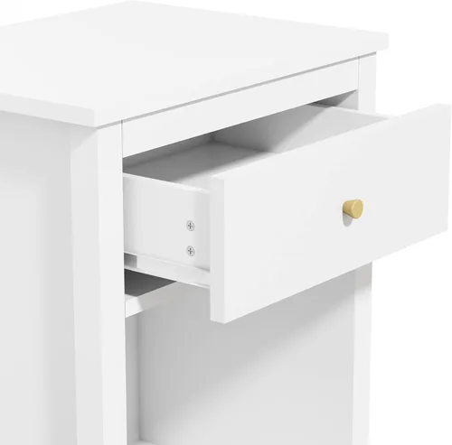 Miniatura 8 de Mesita de noche de madera para dormitorio con 1 cajón y 1 compartimento abierto (blanco)