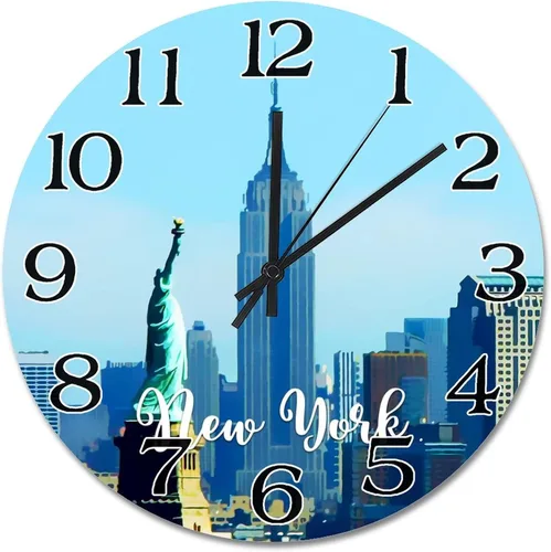 Miniatura 8 de Reloj de pared con paisaje urbano de Nueva York, Estados Unidos, reloj de pared grande de viaje, funciona con pilas, 9 pulgadas, silencioso
