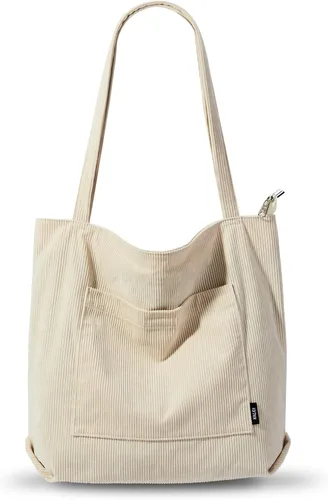 KALIDI Bolso de mano de pana para mujer, bolso de hombro grande con bolsillo con cremallera, bolso Hobo casual de gran capacidad, bolsa de trabajo