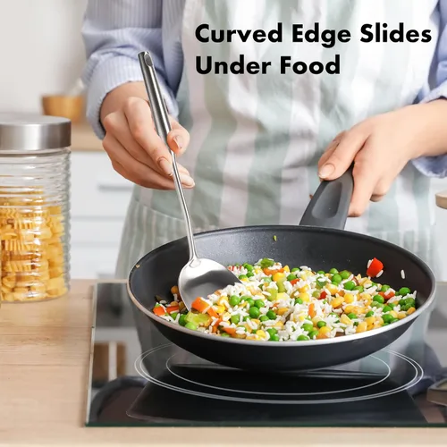 Miniatura 8 de OYV Juego de espátulas de acero inoxidable 18/10, espátulas de metal de 15 pulgadas para uso en cocina, 1 espátula ranurada + 1 espátula sólida