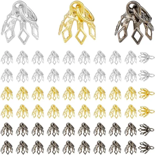 Miniatura 7 de SUPERFINDINGS Tapas de cuentas huecas de flores de latón, tapa de cuentas de latón con dije de filigrana, cuentas espaciadoras para aretes, plateado