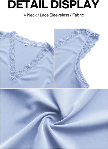Miniatura 213 de VIISHOW - Camiseta sin mangas, sexy, con cuello en V y bordes de encaje para mujer, camisola de vestir, camisas de gasa, sin mangas, casuales