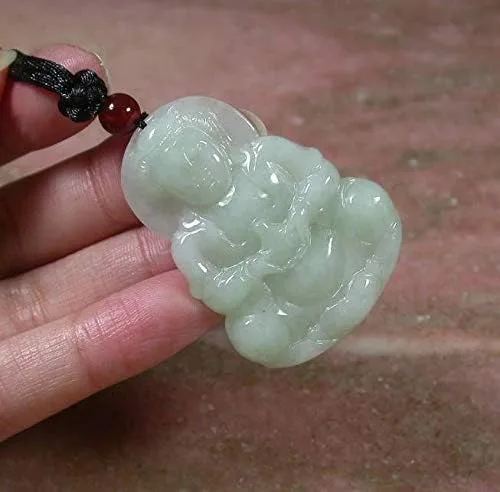 Miniatura 2 de gojade Colgante de jadeíta de jade A 100% natural certificado verde Guanyin Kwan Yin Lotus Flower Necklace 397729 GS