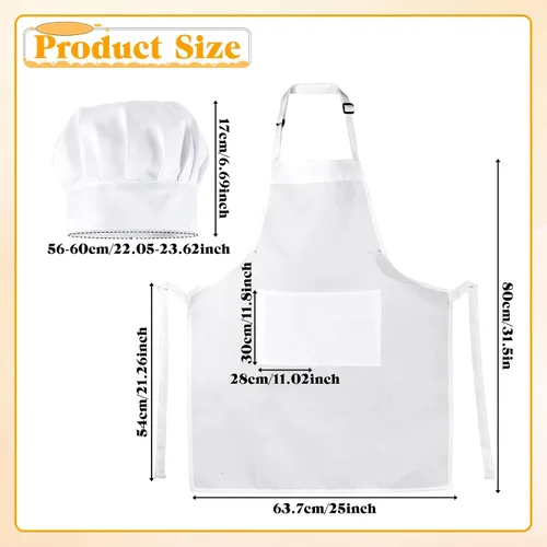 Miniatura 5 de Tucnoeu Sombrero de chef blanco y delantal para hombres y mujeres, disfraz de chef con 2 bolsillos, disfraz de chef para adultos para cocina