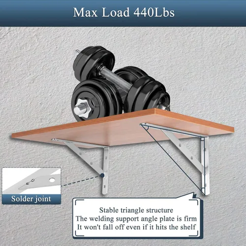 Miniatura 2 de Soportes sólidos para estantes de 8 pulgadas, soportes en L resistentes, soporte de ángulo de acero inoxidable, carga máxima de 440 libras, paquete