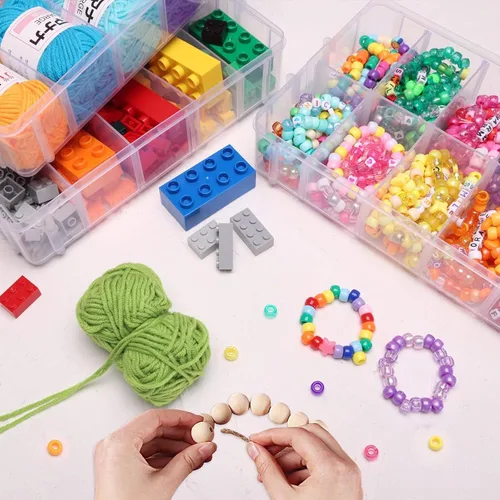 Miniatura 5 de SGHUO Caja de almacenamiento apilable de 3 niveles con divisores - 30 compartimentos, organizadores de cuentas para almacenamiento de manualidades