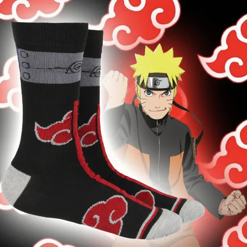 Miniatura 4 de Bioworld Naruto Shippuden Red Cloud Rain Of Blood Justice - Calcetines deportivos de anime (8-12) Manga Crew Calf Calcetines, Negro