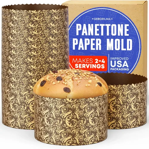 Molde de papel para panettone premium mediano - 18 oz Molde desechable para panettone de 5 pulgadas 500 g - 12 unidades de formas para hornear paska