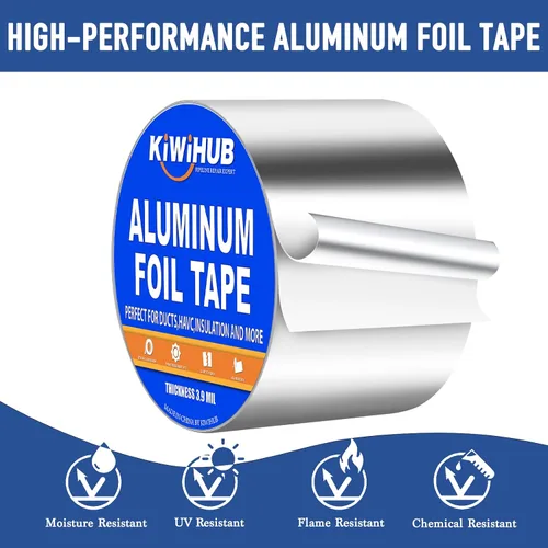 Miniatura 6 de Cinta de papel de aluminio, 3 pulgadas x 65 pies (3.9 mil), cinta HVAC resistente, cintas metálicas adhesivas aislantes para conductos, tubos