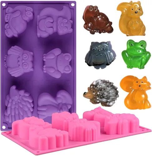 MoldFun Molde de silicona para hornear de animales de safari, bosque y bosque, para hornear, rana, zoológico, zorro, tortuga, erizo, búho, ardilla,