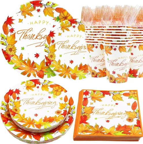 Juego de platos y servilletas de papel de Acción de Gracias, decoraciones de Acción de Gracias, suministros de fiesta, sirve 25 – Juego de vajilla
