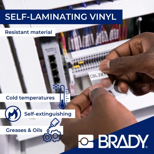 Miniatura 3 de Brady Auténticas etiquetas envolventes de vinilo autolaminables (M4-91-427) de 1.5 pulgadas de alto x 1 pulgada de ancho, negro sobre blanco