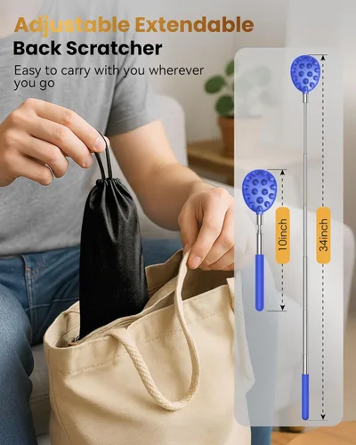 Miniatura 3 de Rascador de espalda telescópico con 5 cabezas desmontables, regalos para Navidad, rellenos de calcetines para hombres, mujeres, él, ella, papá