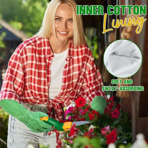 Miniatura 4 de HANDLANDY Guantes de jardinería de cuero, guantes largos a prueba de espinas, guantes de jardín resistentes, longitud al codo, guantes de poda
