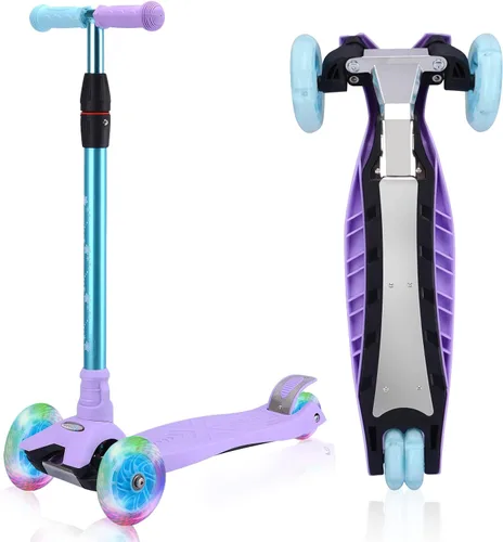 Patinete de 3 ruedas para niños de 6 a 12 años, patinete infantil con ruedas iluminadas, diseño de cubierta resistente y 4 alturas ajustables,