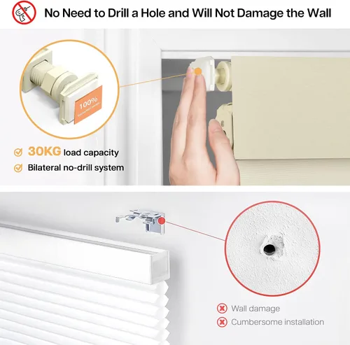 Miniatura 2 de LazBlinds - Persianas enrollables opacas sin taladro, 20 pulgadas de ancho x 48 pulgadas de alto, beige Inalámbrico, tela con aislamiento térmico