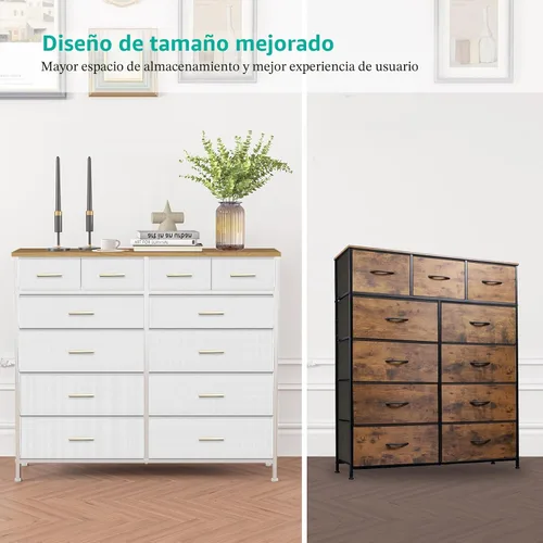Miniatura 6 de VASICAR Cómoda blanca para dormitorio con 12 cajones profundos, cómoda ancha, soporte de TV de 55 pulgadas con parte superior de madera retro, Top