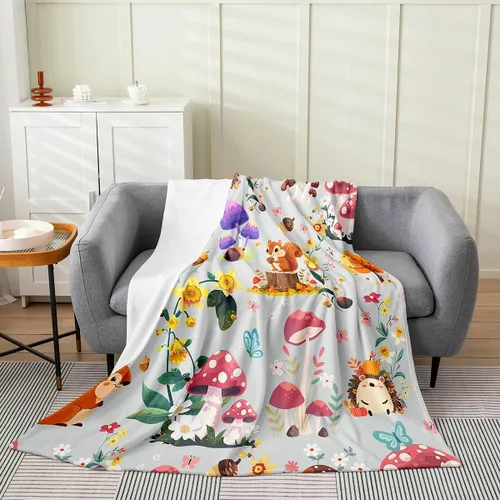 Miniatura 37 de jejeloiu Cute Mushroom Decor Plush Throw Blanket, For Kids Boys Girls 40"x50" Botanical Plants All Season,Bed Blanket Cartoon Mushrooms Flannel