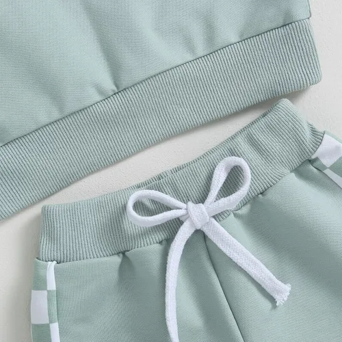 Miniatura 63 de Conjunto de ropa de otoño e invierno para bebé niño pequeño, sudadera de manga larga con colores contrastantes, pantalones elásticos para recién