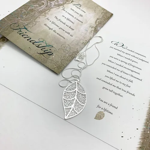 Miniatura 7 de Smiling Wisdom - Juego de regalo de amistad de hoja de plata - Tarjeta de felicitación, amistad, para toda la vida, temporal, motivo - Collar