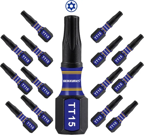 Miniatura 12 de Geinxurn Juego de brocas de destornillador magnético de impacto de seguridad T15 de 2 pulgadas, juego de brocas de potencia de cabeza Torx #15 de 51