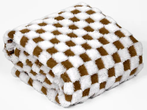 Manta de lana de camello y blanco con diseño 3D a cuadros, ultra suave y peluda, de felpa para un confort acogedor. Hermoso regalo para mujeres con