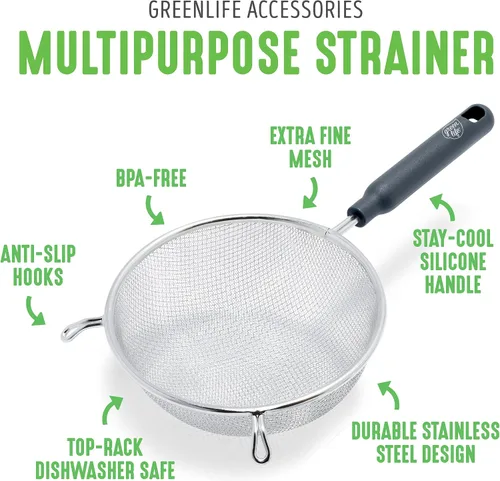 Miniatura 2 de GreenLife Herramientas y utensilios de cocina, 2 piezas de colador de malla de acero inoxidable extrafino, asas para mantenerse fresco, apto