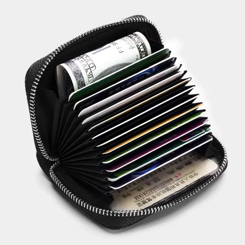 Miniatura 4 de EASTNIGHTS Cartera de cuero genuino para tarjetas de crédito RFID con cremallera