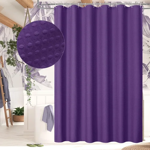 Miniatura 2 de MitoVilla Cortina de Ducha de Tela Waffle Morada, Cortinas de Ducha Modernas con Textura de Tejido Waffle para Decoración de Baño de Lujo, Cortina
