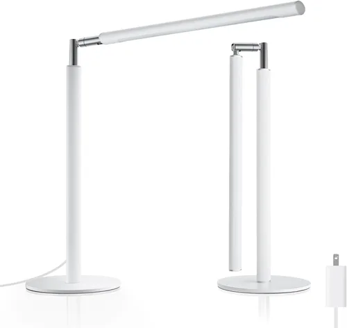 Lámpara de Escritorio LED Blanca - Luz de Escritorio Industrial Plegable para Oficina en Casa, Lámpara de Mesa Regulable de 15W para Lectura con