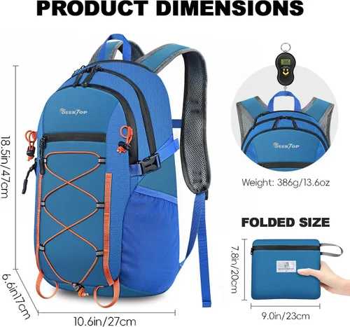 Miniatura 3 de Seektop Mochila plegable impermeable de 20L para senderismo, mochila ultraligera pequeña y ligera para el día, mochila compactable para hombres