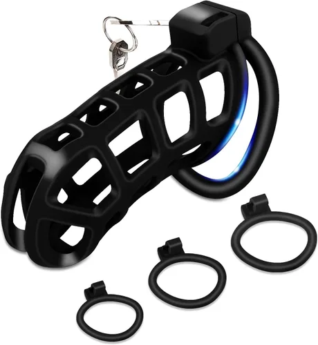 Miniatura 7 de Jaula de castidad masculina con dispositivo de castidad – Resina+ABS jaula de castidad para hombre Ejercicio de pene impreso en 3D negro engranaje